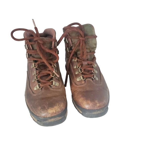 Timberland Dark Brown Leather Hiking Boots Size 8.5 - Picture 1 of 6